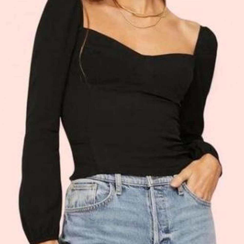 Reformation Black Sweetheart Long Sleeve Top